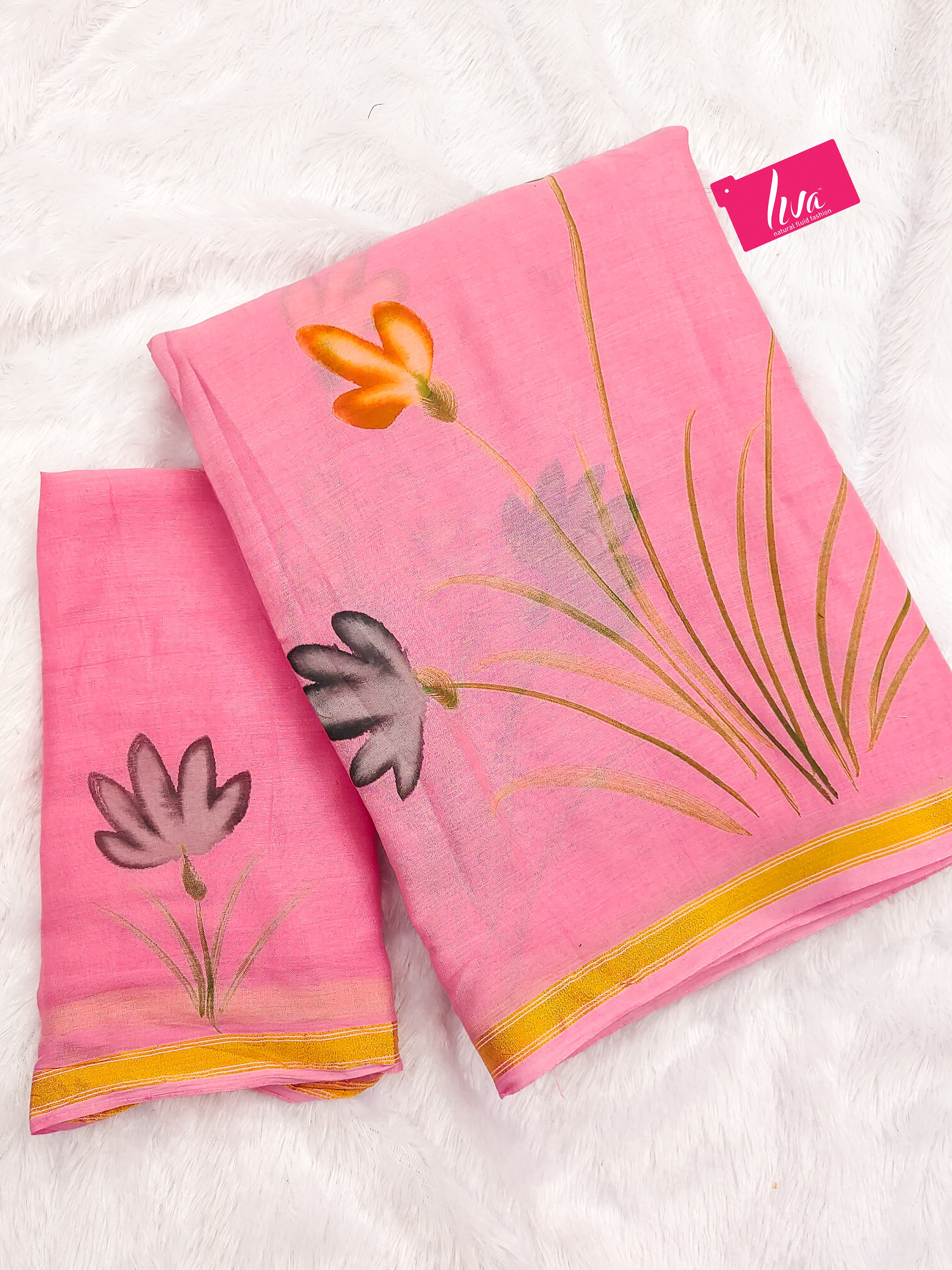 PANIHARI HAND PAINT2 SOFT MASLIN COTTON WITH HEVY ZARI BODAR PINK SAREE