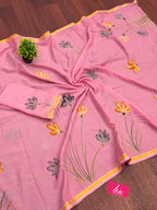 PANIHARI HAND PAINT2 SOFT MASLIN COTTON WITH HEVY ZARI BODAR PINK SAREE