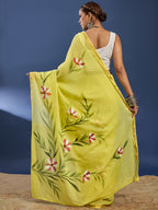 PANIHARI HAND PAINT3 SOFT MASLIN COTTON WITH HEVY ZARI BODAR YELLOW SAREE