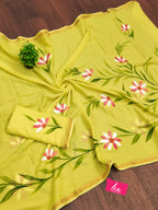 PANIHARI HAND PAINT3 SOFT MASLIN COTTON WITH HEVY ZARI BODAR YELLOW SAREE