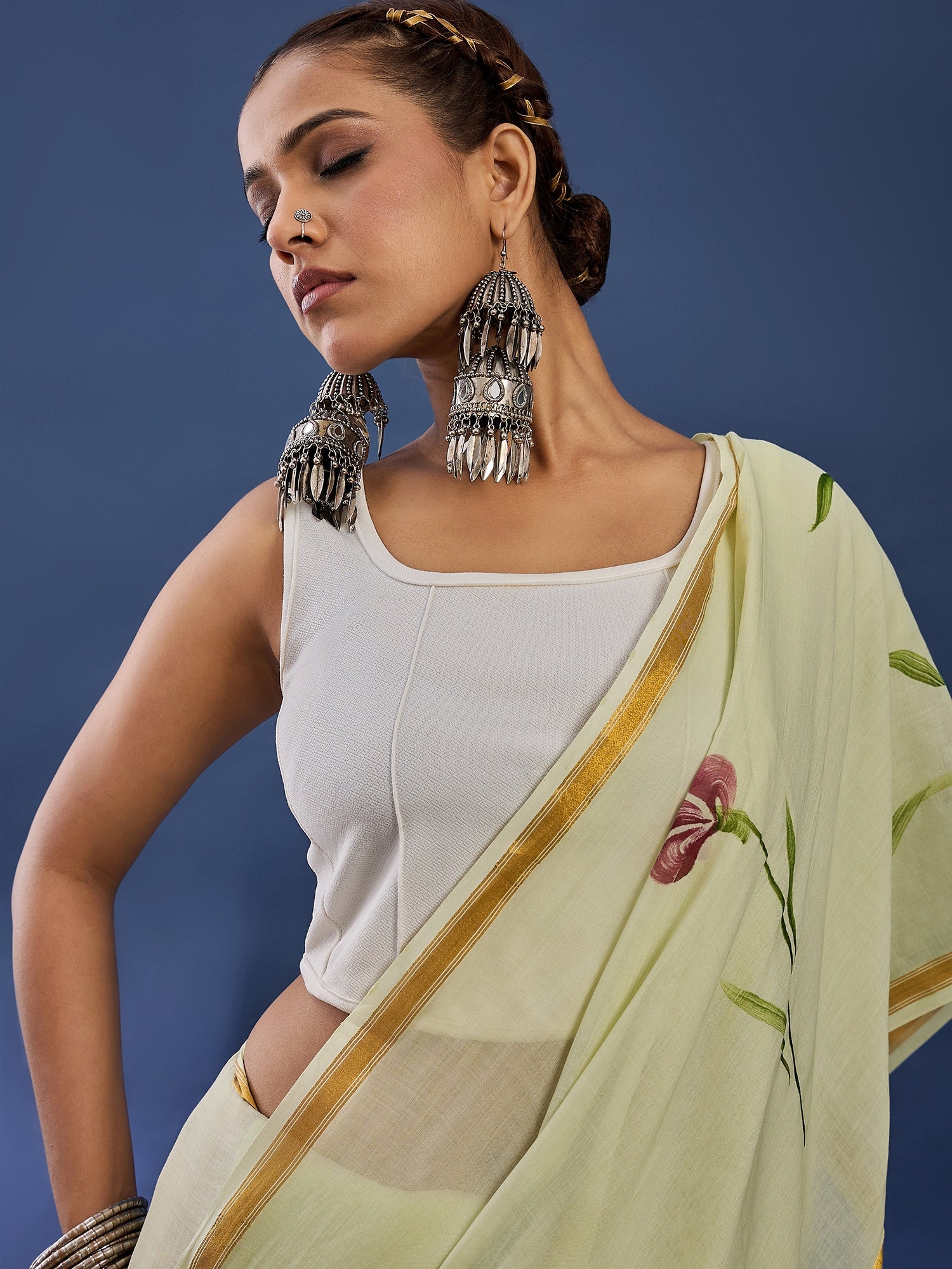 PANIHARI HAND PAINT4 SOFT MASLIN COTTON WITH HEVY ZARI BODAR MULTICOLOR SAREE