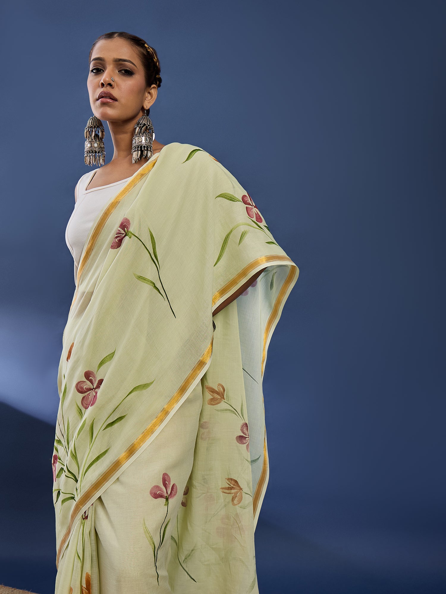 PANIHARI HAND PAINT4 SOFT MASLIN COTTON WITH HEVY ZARI BODAR MULTICOLOR SAREE