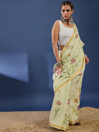 PANIHARI HAND PAINT4 SOFT MASLIN COTTON WITH HEVY ZARI BODAR MULTICOLOR SAREE