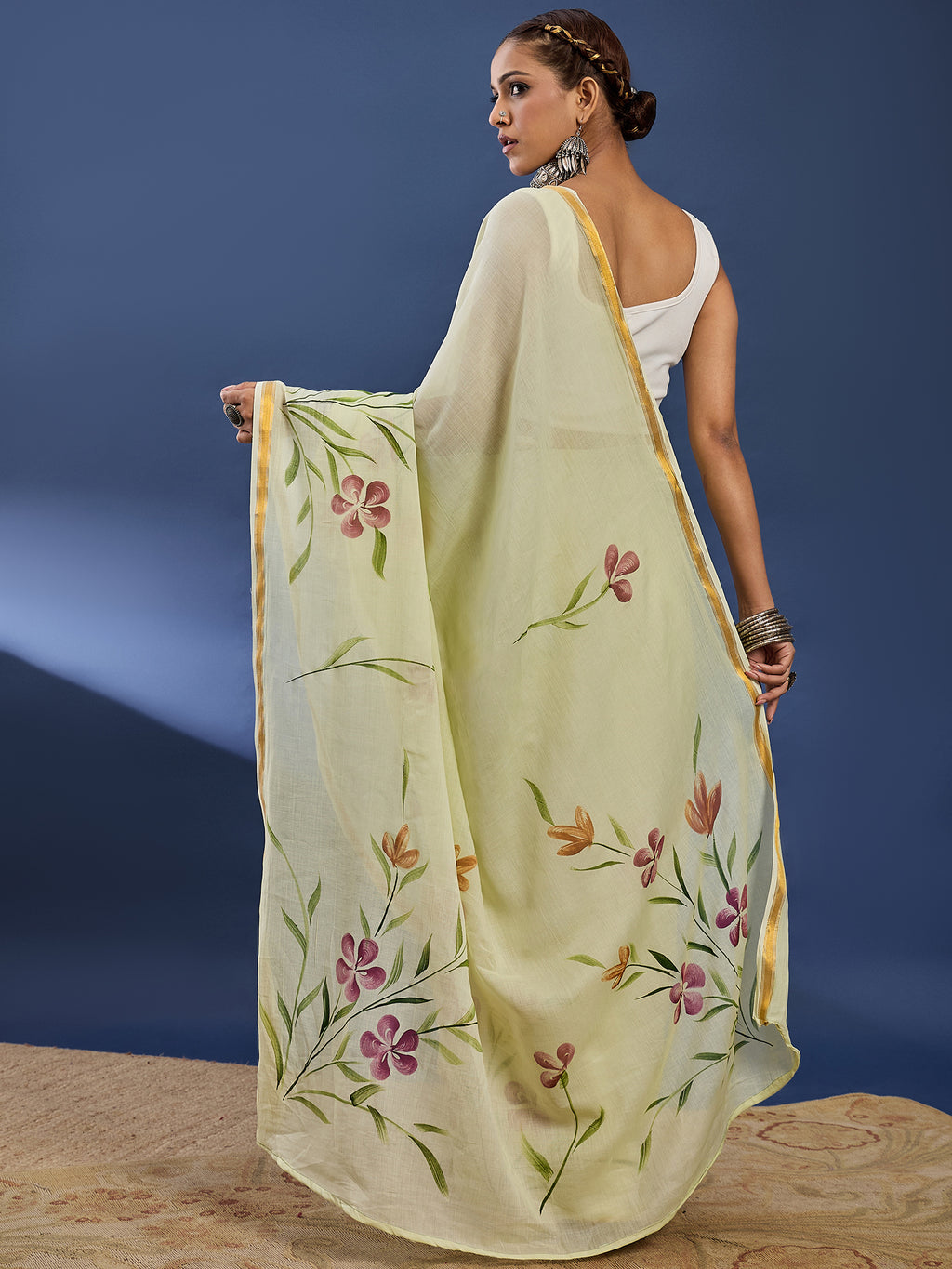 PANIHARI HAND PAINT4 SOFT MASLIN COTTON WITH HEVY ZARI BODAR MULTICOLOR SAREE