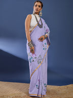 PANIHARI HAND PAINT5 SOFT MASLIN COTTON WITH HEVY ZARI BODAR PURPLE SAREE