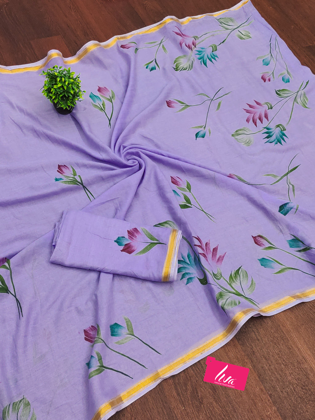 PANIHARI HAND PAINT5 SOFT MASLIN COTTON WITH HEVY ZARI BODAR PURPLE SAREE