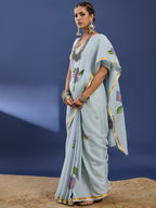 PANIHARI HAND PAINT7 SOFT MASLIN COTTON WITH HEVY ZARI BODAR GREY SAREE