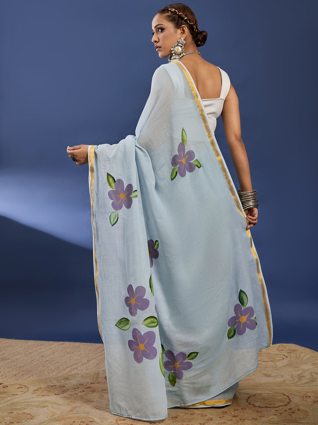 PANIHARI HAND PAINT7 SOFT MASLIN COTTON WITH HEVY ZARI BODAR GREY SAREE