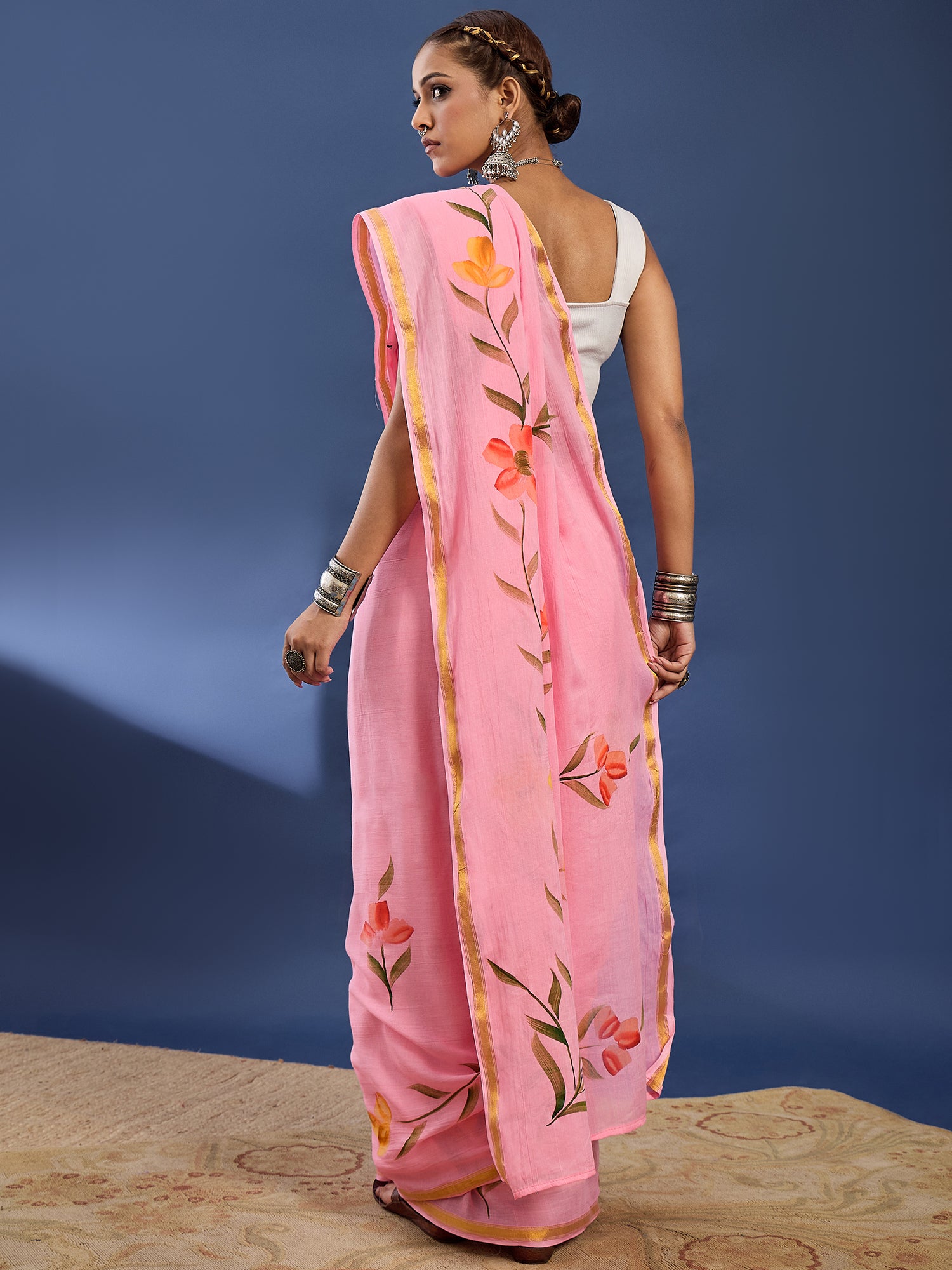 PANIHARI HAND PAINT8 SOFT MASLIN COTTON WITH HEVY ZARI BODAR PINK SAREE