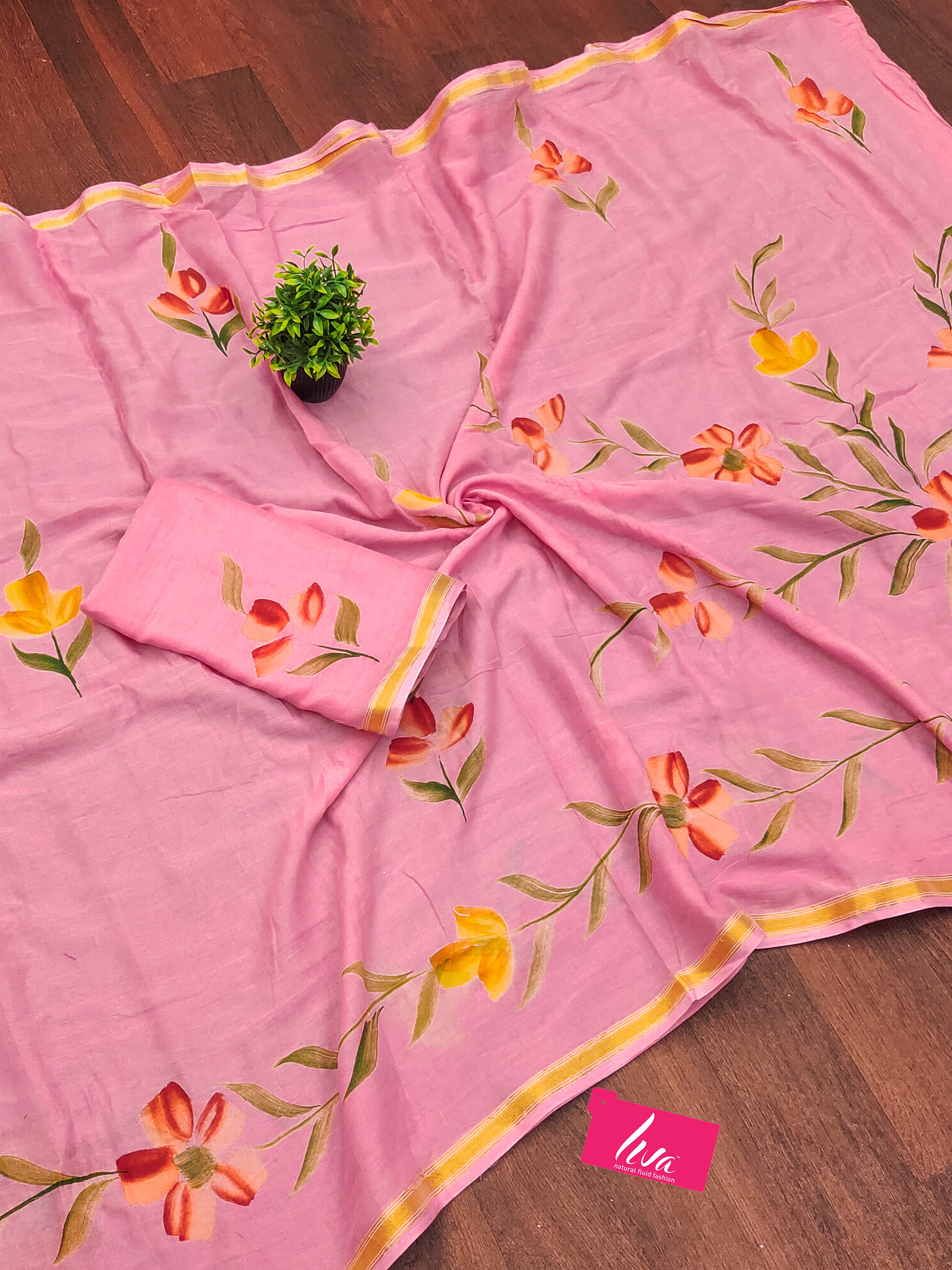 PANIHARI HAND PAINT8 SOFT MASLIN COTTON WITH HEVY ZARI BODAR PINK SAREE