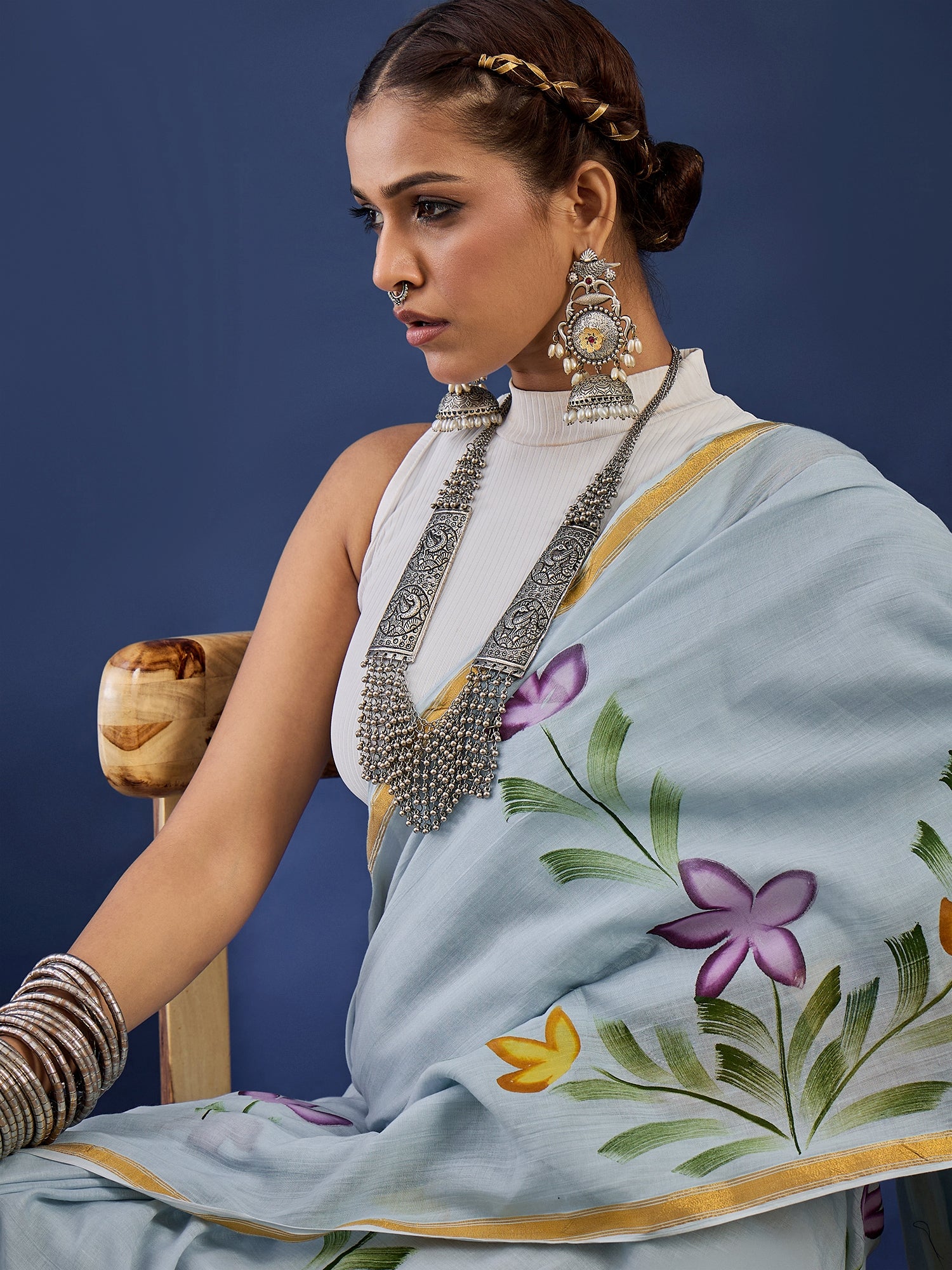 PANIHARI HAND PAINT9 SOFT MASLIN COTTON WITH HEVY ZARI BODAR GREY SAREE