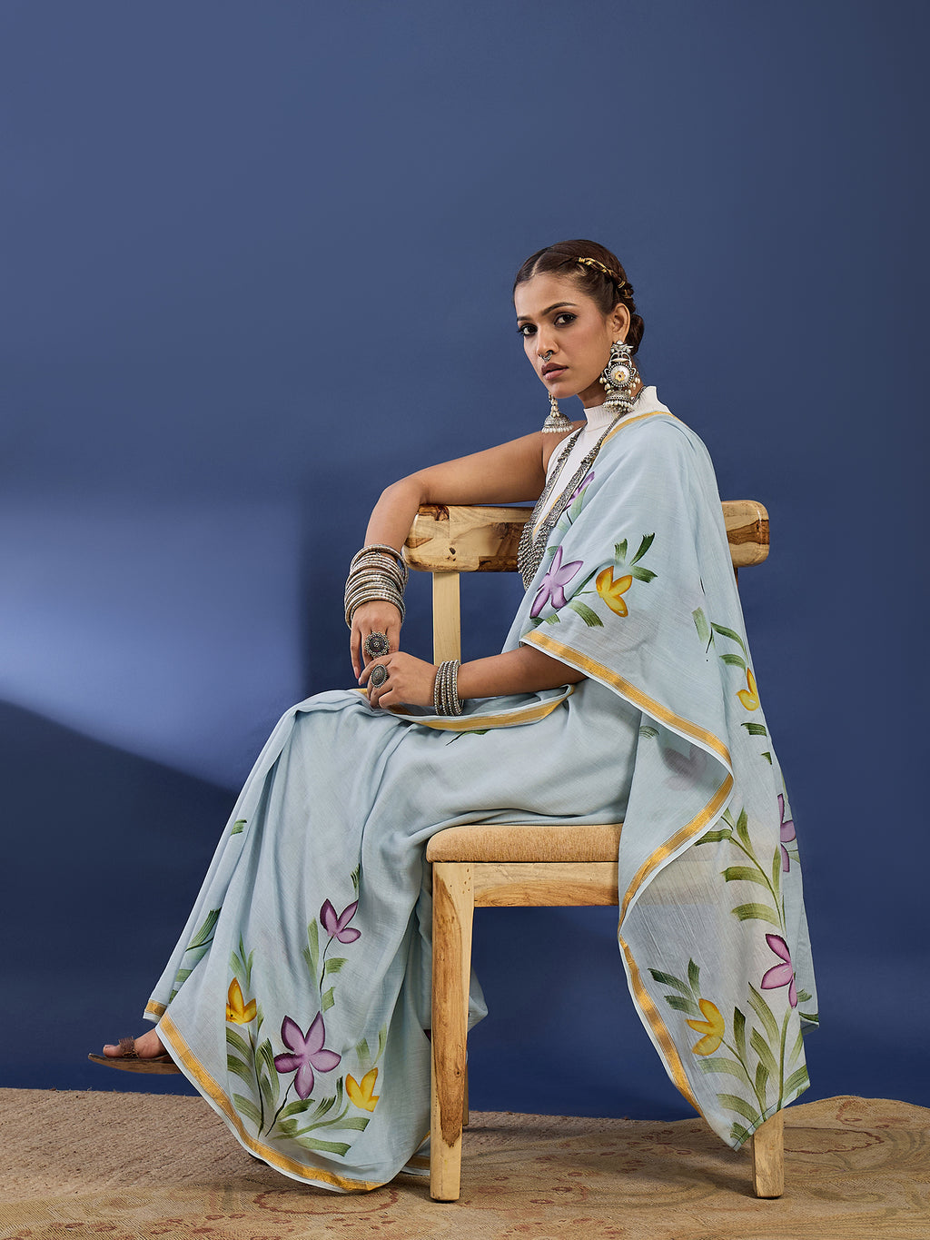 PANIHARI HAND PAINT9 SOFT MASLIN COTTON WITH HEVY ZARI BODAR GREY SAREE