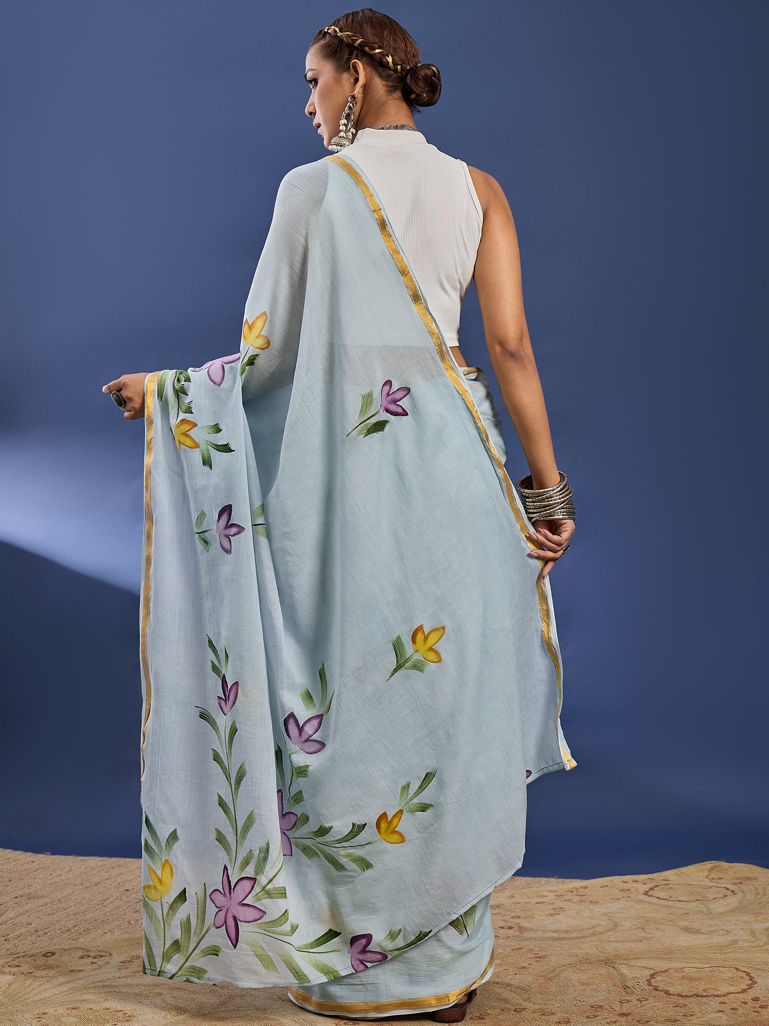 PANIHARI HAND PAINT9 SOFT MASLIN COTTON WITH HEVY ZARI BODAR GREY SAREE