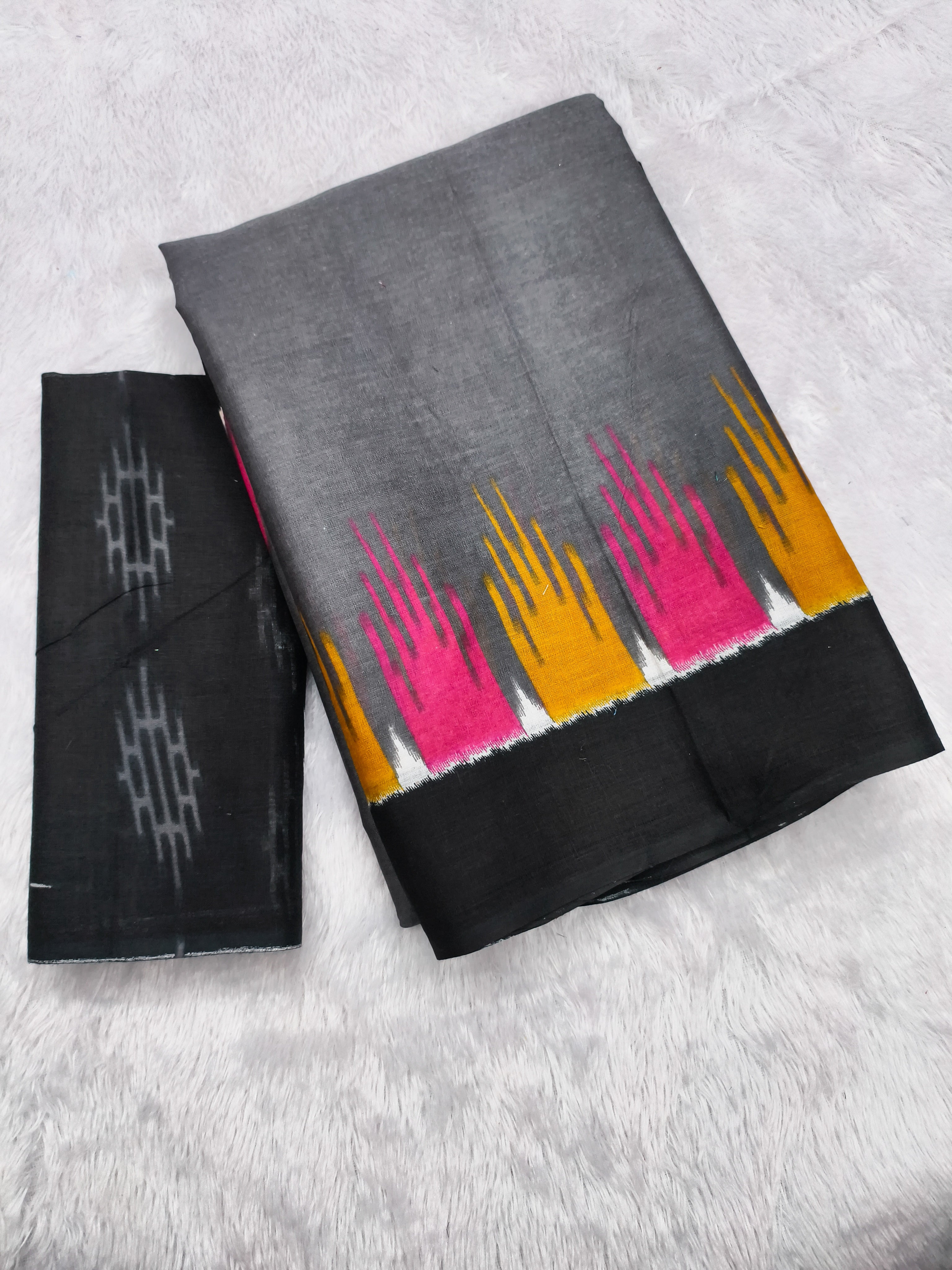 HANSHIKA PURE COTTON FANCY HAND BLOCK PRINT GREY SAREE
