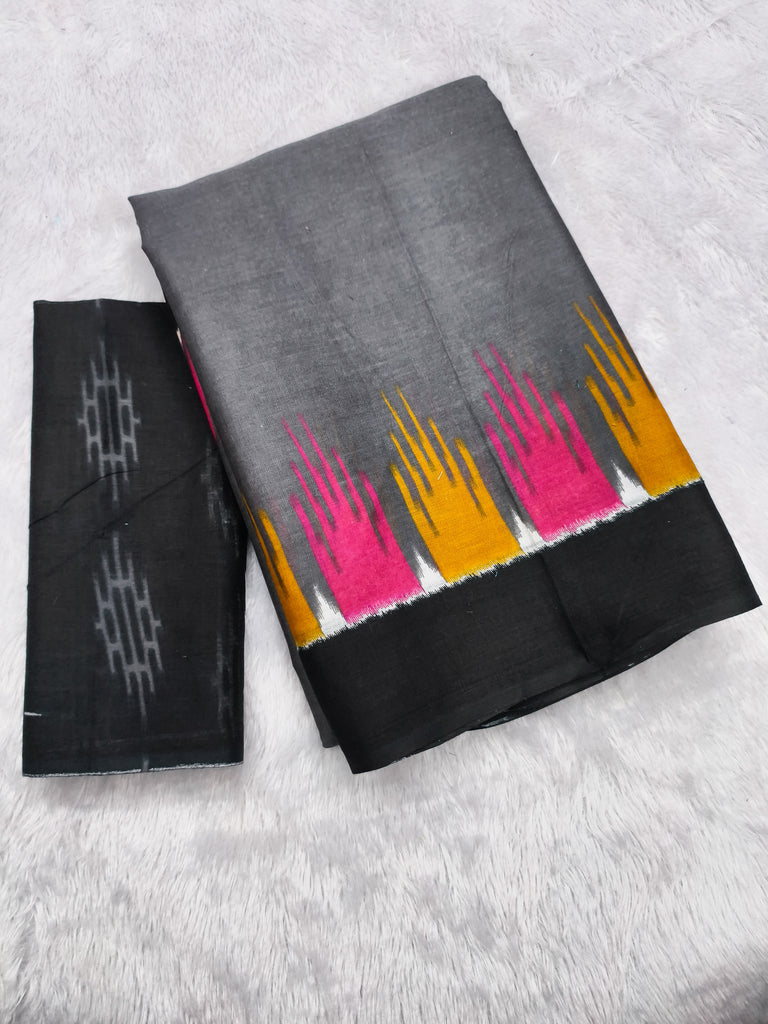 HANSHIKA PURE COTTON FANCY HAND BLOCK PRINT GREY SAREE