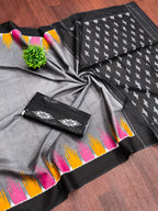 HANSHIKA PURE COTTON FANCY HAND BLOCK PRINT GREY SAREE