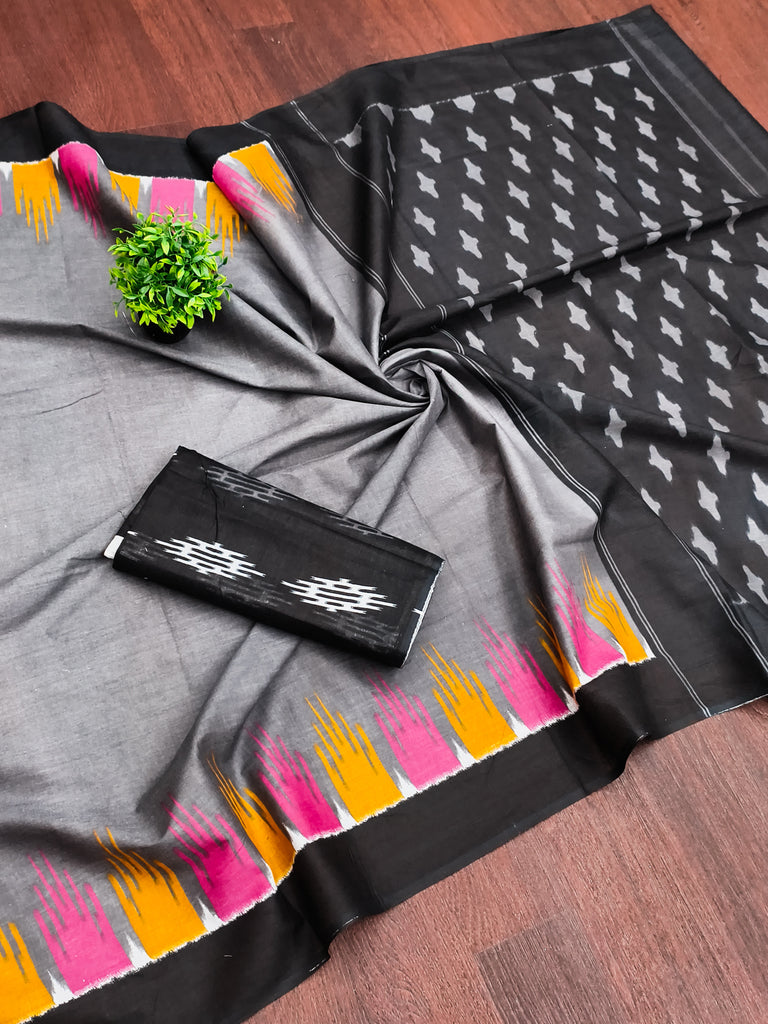 HANSHIKA PURE COTTON FANCY HAND BLOCK PRINT GREY SAREE