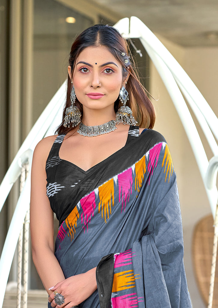 HANSHIKA PURE COTTON FANCY HAND BLOCK PRINT NEVY BLUE SAREE