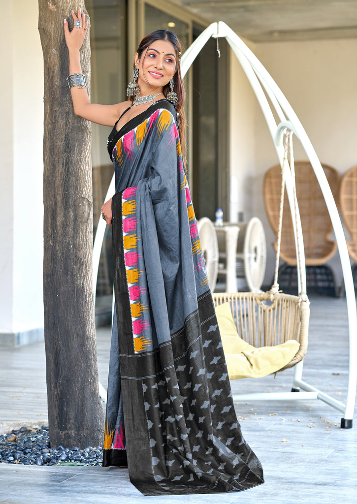 HANSHIKA PURE COTTON FANCY HAND BLOCK PRINT NEVY BLUE SAREE