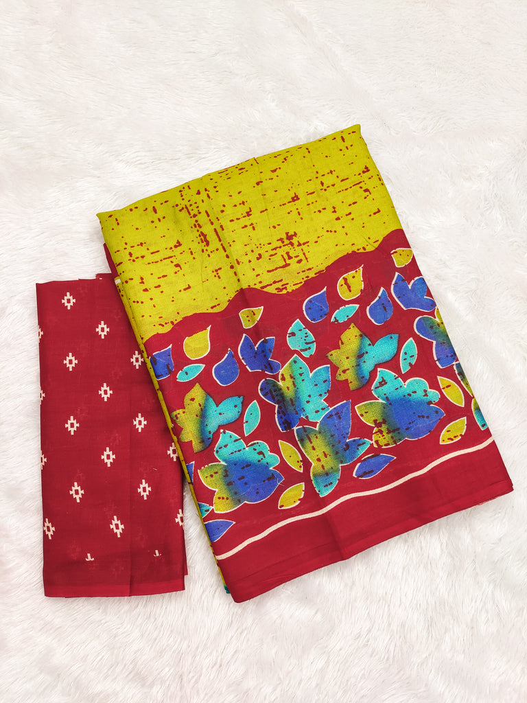 HERIAGE STYLE HAND PRINT MULMUL COTTON MULTICOLOR SAREE