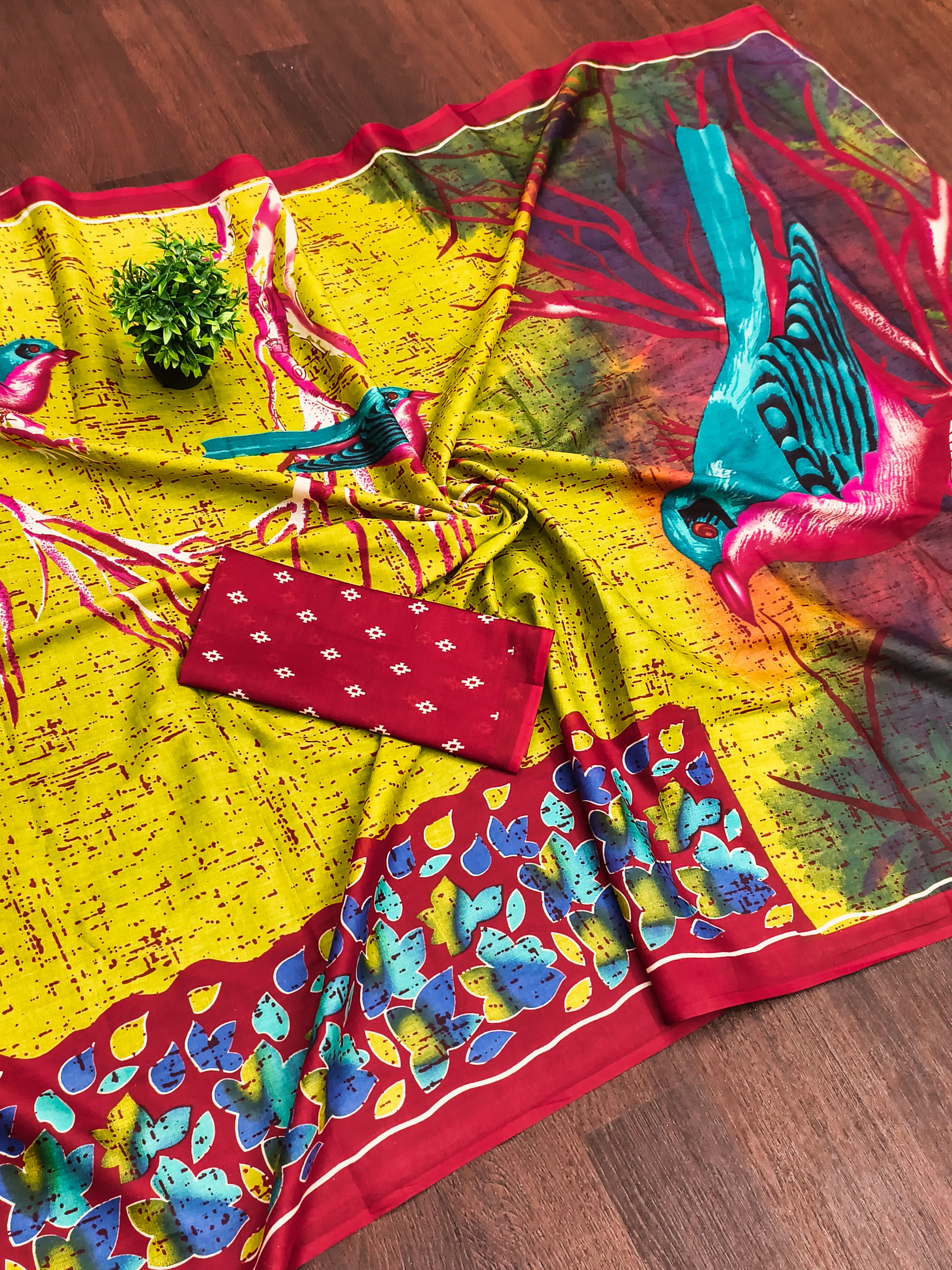 HERIAGE STYLE HAND PRINT MULMUL COTTON MULTICOLOR SAREE