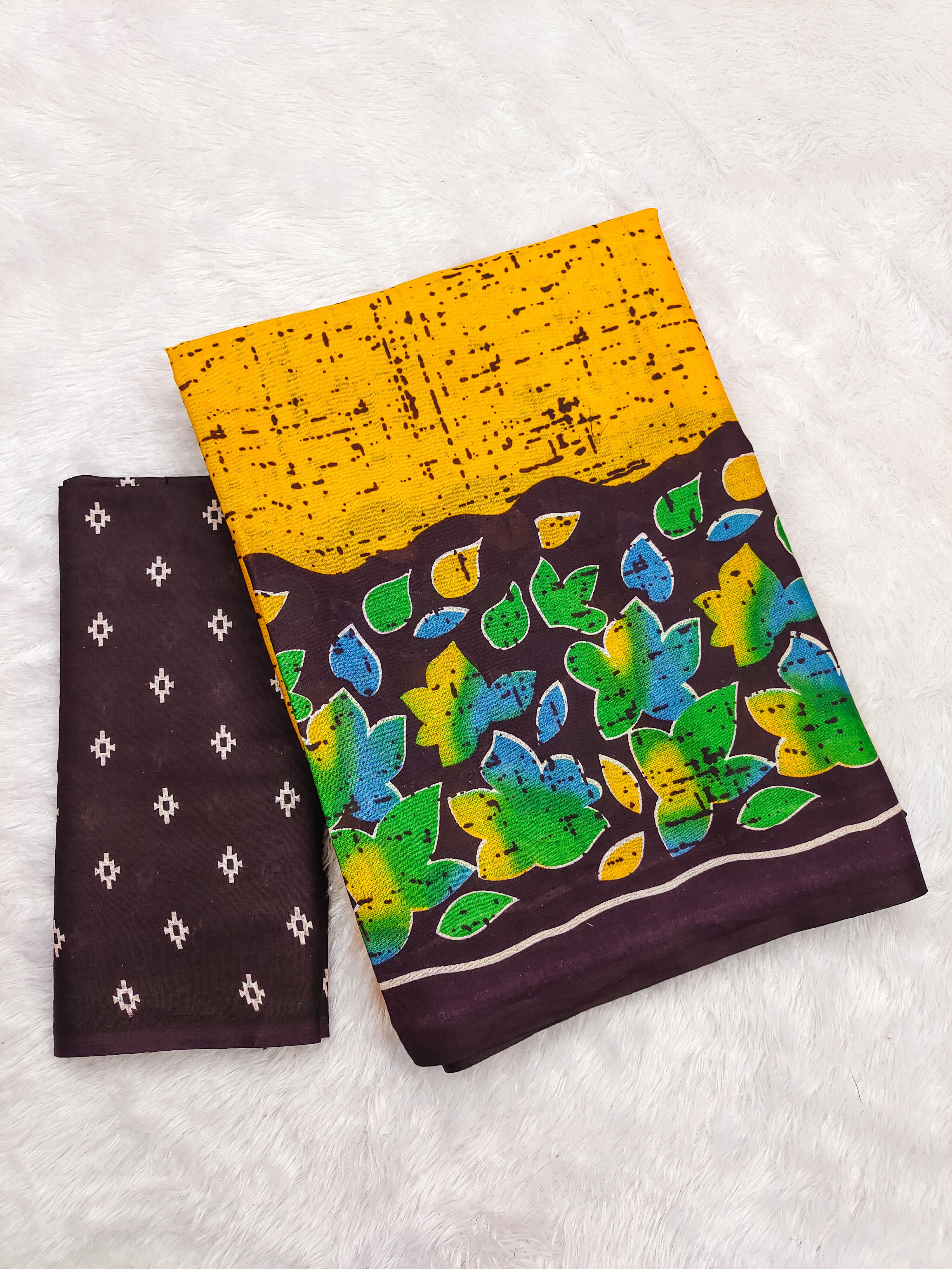HERIAGE STYLE HAND PRINT MULMUL COTTON YELLOW SAREES