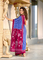 ILEANA PURE MULMUL COTTON FANCY HAND BLOCK PRINT BLUE SAREE