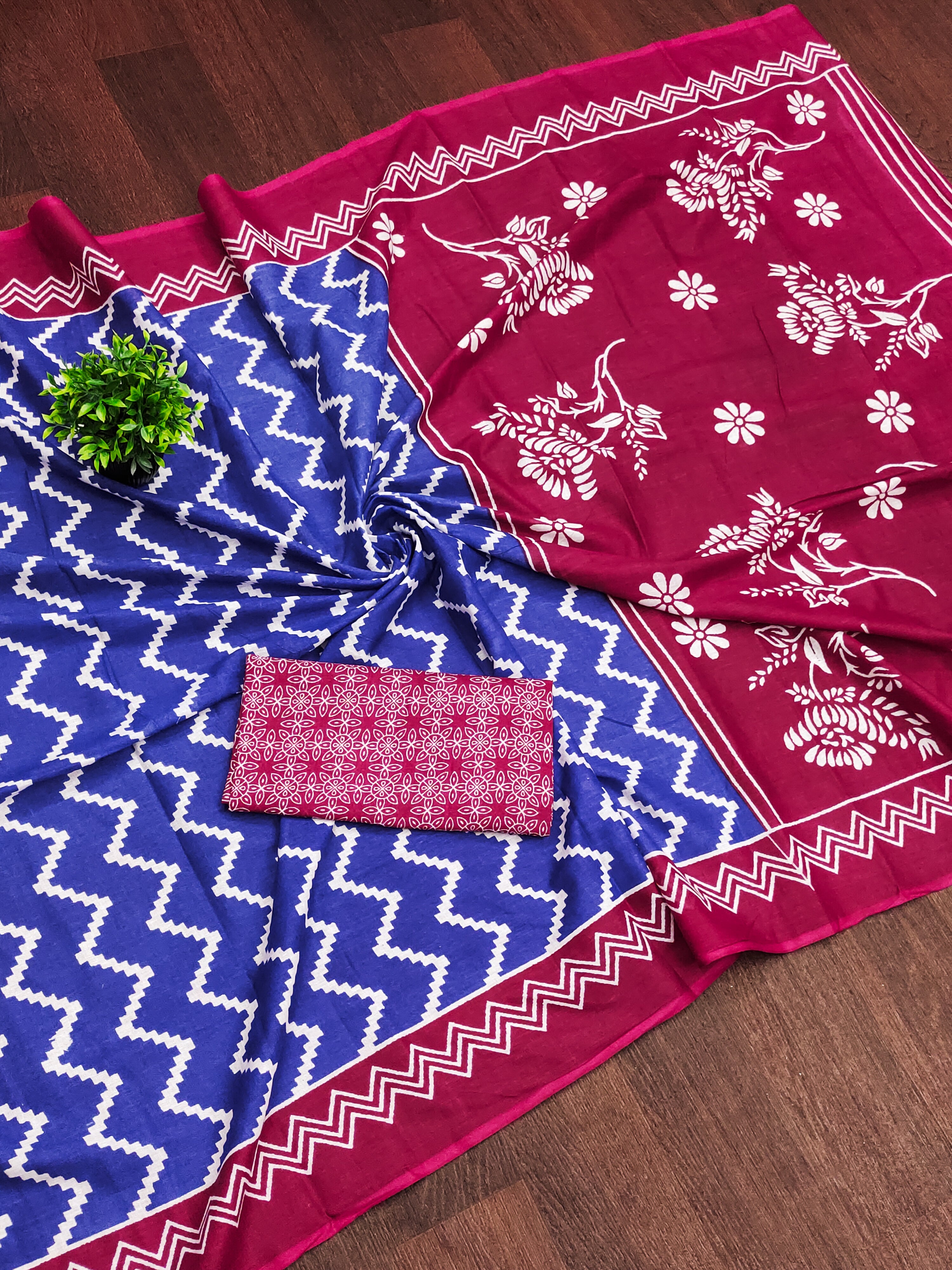 ILEANA PURE MULMUL COTTON FANCY HAND BLOCK PRINT BLUE SAREE
