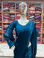 READY TO WEAR PREDRAPPED REAY TO WEAR SAREE WITH FULL STTICHED BLOUSE JIMMY CHOO FABRIC BLUE