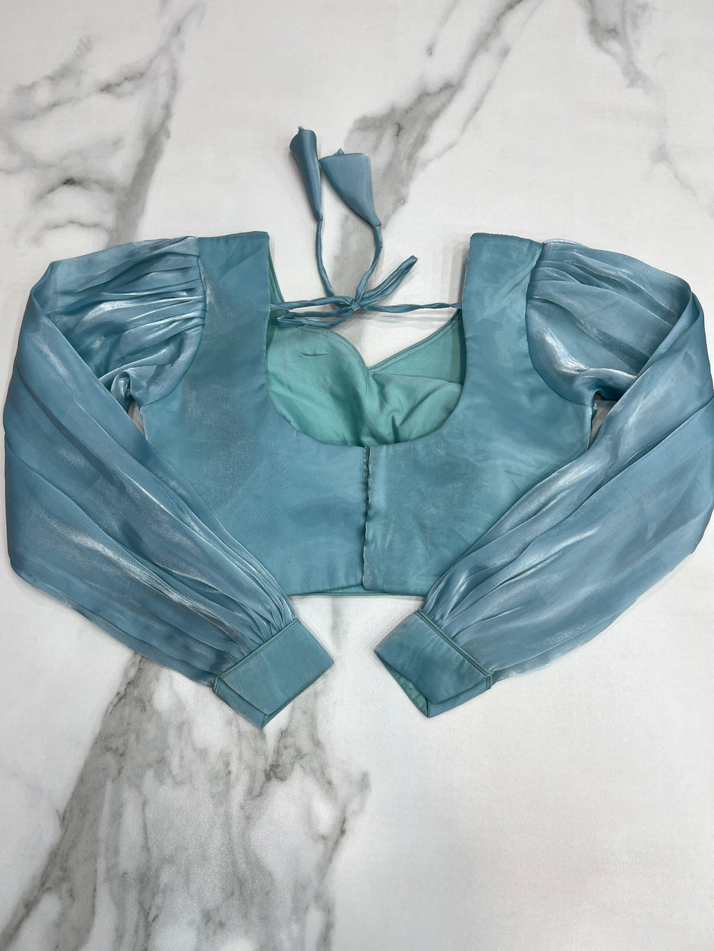 READY TO WEAR PREDRAPPED REAY TO WEAR SAREE WITH FULL STTICHED BLOUSE JIMMY CHOO FABRIC SKY BLUE