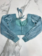 READY TO WEAR PREDRAPPED REAY TO WEAR SAREE WITH FULL STTICHED BLOUSE JIMMY CHOO FABRIC SKY BLUE