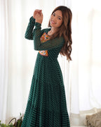 NKB-43 PURE SOFT FOX GEORGETTE LAHERIYA PRINT FABRIC FULLY FLAIR ANARKALI FULLY STTICHED GOWN READY TO WEAR GREEN