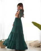 NKB-43 PURE SOFT FOX GEORGETTE LAHERIYA PRINT FABRIC FULLY FLAIR ANARKALI FULLY STTICHED GOWN READY TO WEAR GREEN