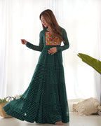NKB-43 PURE SOFT FOX GEORGETTE LAHERIYA PRINT FABRIC FULLY FLAIR ANARKALI FULLY STTICHED GOWN READY TO WEAR GREEN