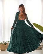 NKB-43 PURE SOFT FOX GEORGETTE LAHERIYA PRINT FABRIC FULLY FLAIR ANARKALI FULLY STTICHED GOWN READY TO WEAR GREEN
