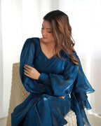 READY TO WEAR PREDRAPPED REAY TO WEAR SAREE WITH FULL STTICHED BLOUSE JIMMY CHOO FABRIC BLUE