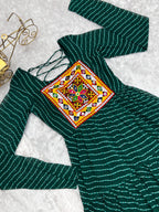 NKB-43 PURE SOFT FOX GEORGETTE LAHERIYA PRINT FABRIC FULLY FLAIR ANARKALI FULLY STTICHED GOWN READY TO WEAR GREEN