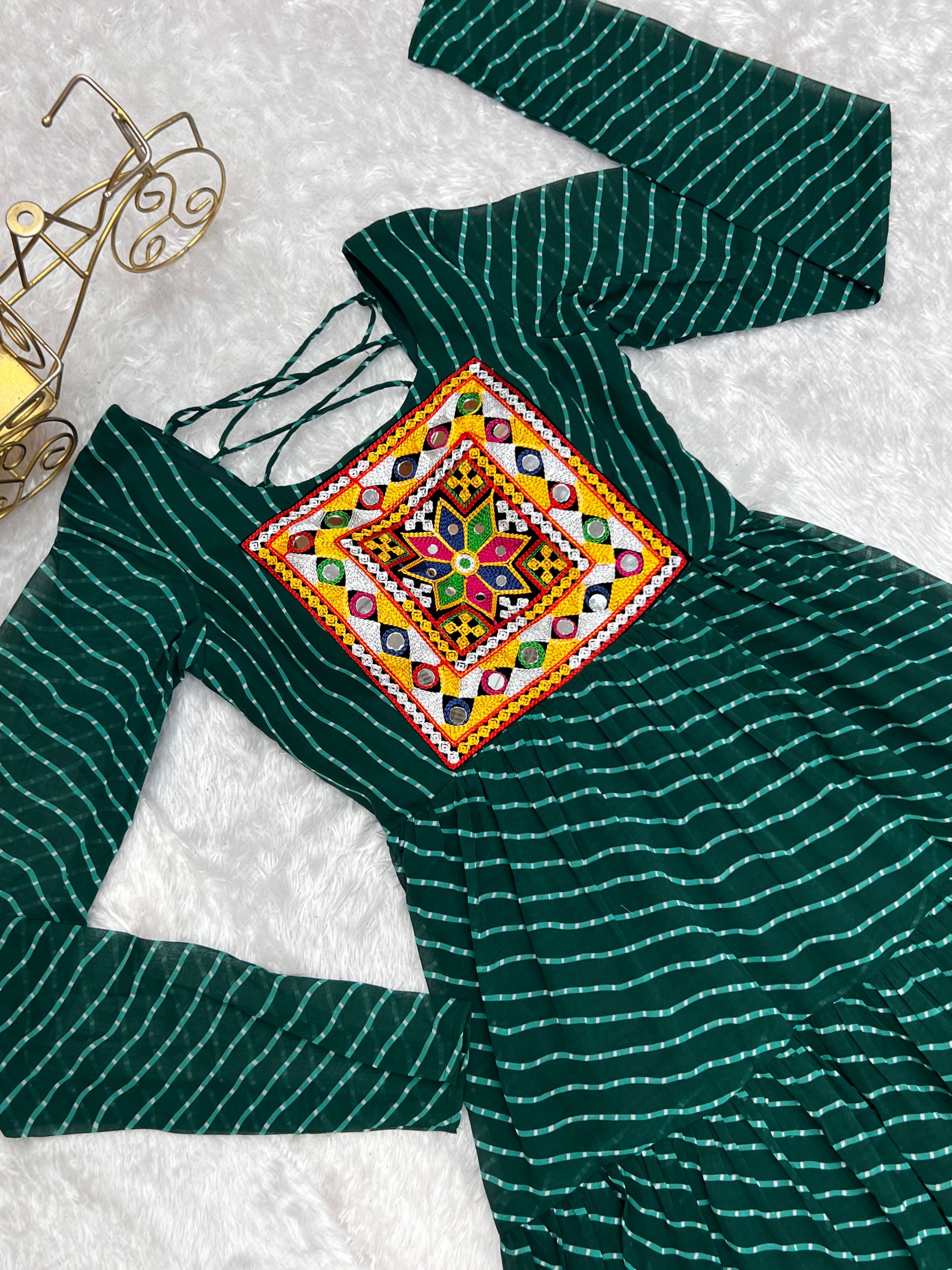 NKB-43 PURE SOFT FOX GEORGETTE LAHERIYA PRINT FABRIC FULLY FLAIR ANARKALI FULLY STTICHED GOWN READY TO WEAR GREEN