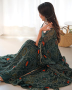 NKB-31BOTTLE GREEN AND PINK PRESENTING NEW DESIGNER PURE SOFT LIGHTWEIGHT CHIFFON BANDHEJ FULLY FLAIR GOWNDUPPTA PENT SET GREEN READY TO WEAR FULLY STTICHED