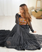 NKB-43 PURE SOFT FOX GEORGETTE LAHERIYA PRINT FABRIC FULLY FLAIR ANARKALI FULLY STTICHED GOWN READY TO WEAR BLACK