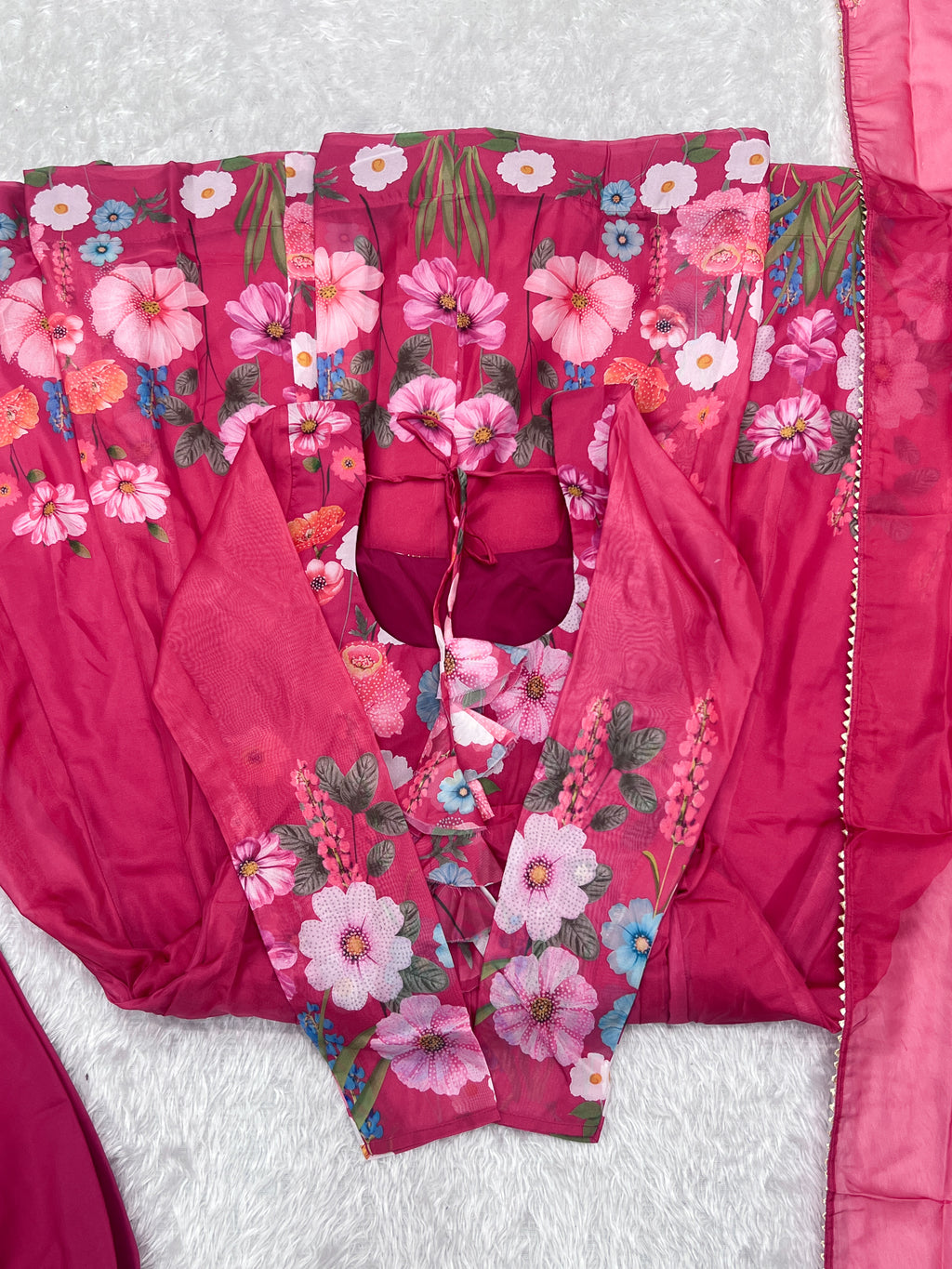 NKB-25 BLACK,CREAM PURE SOFT ORGANJA SILK FABRIC FULLY FLAIR KALI PATTERN AND CANVAS PATTA WITH DUPPTA SET PENT PINK READY TO WEAR