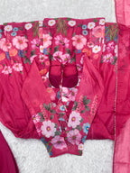 NKB-25 BLACK,CREAM PURE SOFT ORGANJA SILK FABRIC FULLY FLAIR KALI PATTERN AND CANVAS PATTA WITH DUPPTA SET PENT PINK READY TO WEAR