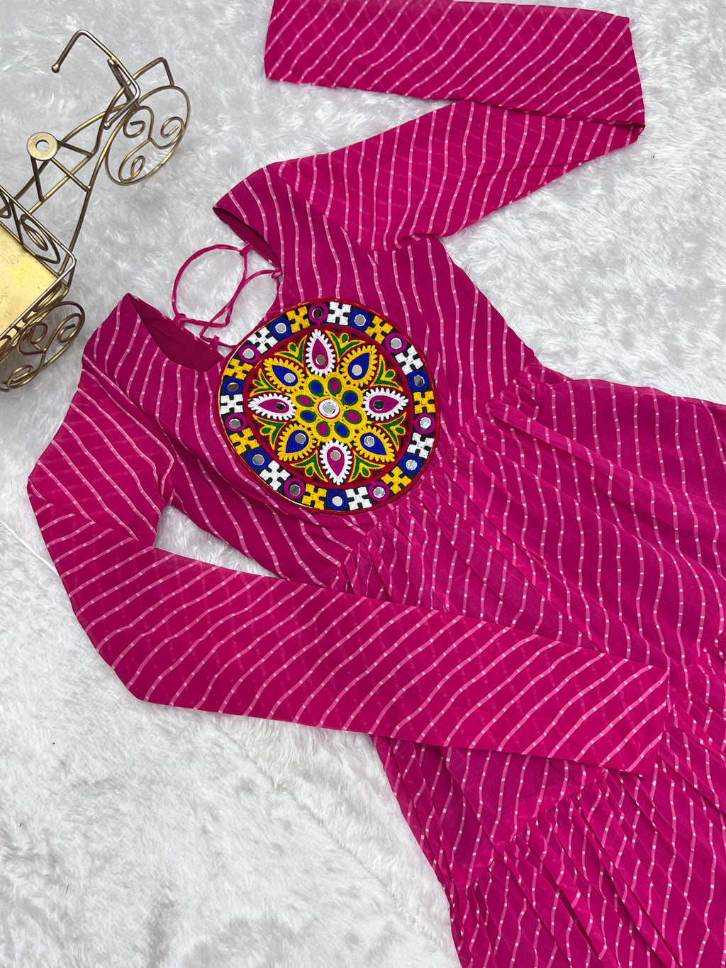 NKB-43 PURE SOFT FOX GEORGETTE LAHERIYA PRINT FABRIC FULLY FLAIR ANARKALI FULLY STTICHED GOWN READY TO WEAR PINK