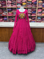 NKB-43 PURE SOFT FOX GEORGETTE LAHERIYA PRINT FABRIC FULLY FLAIR ANARKALI FULLY STTICHED GOWN READY TO WEAR PINK