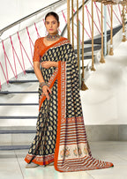 INAYAT PURE MULMUL COTTON JAIPUR PRINTD BLACK SAREE