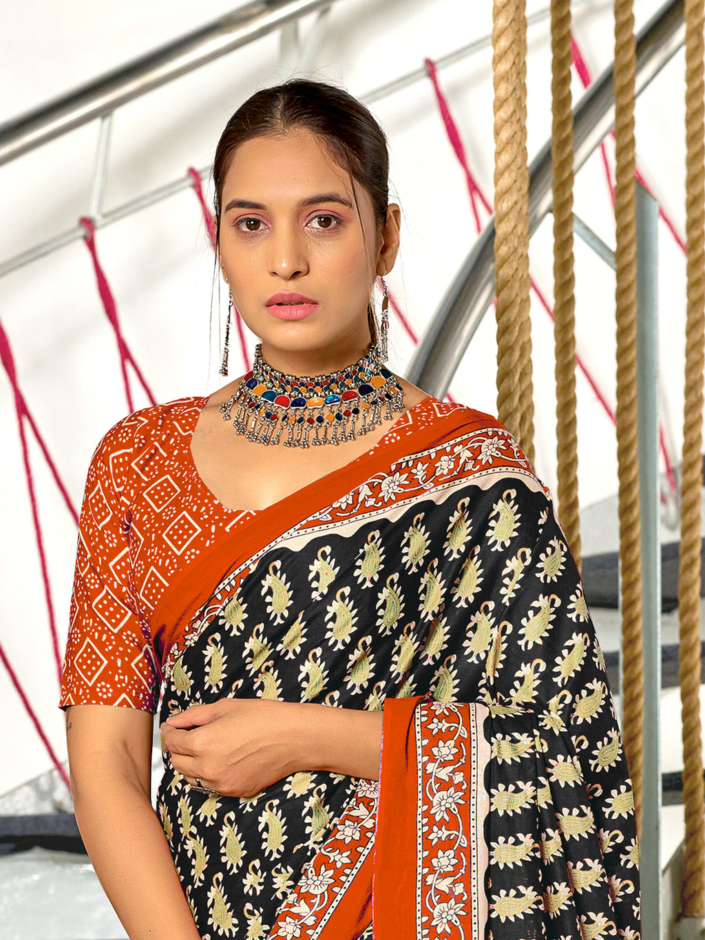 INAYAT PURE MULMUL COTTON JAIPUR PRINTD BLACK SAREE