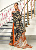 INAYAT PURE MULMUL COTTON JAIPUR PRINTD BLACK SAREE