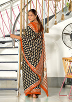 INAYAT PURE MULMUL COTTON JAIPUR PRINTD BLACK SAREE