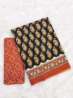 INAYAT PURE MULMUL COTTON JAIPUR PRINTD BLACK SAREE