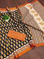 INAYAT PURE MULMUL COTTON JAIPUR PRINTD BLACK SAREE